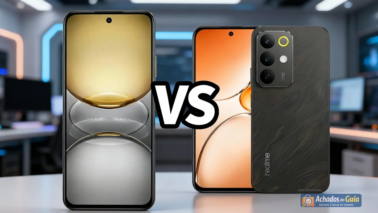 Realme C85 vs Realme C75 lado a lado — comparação de design e tela em 2026