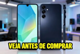Samsung Galaxy A16 5G em destaque mostrando tela AMOLED e design slim