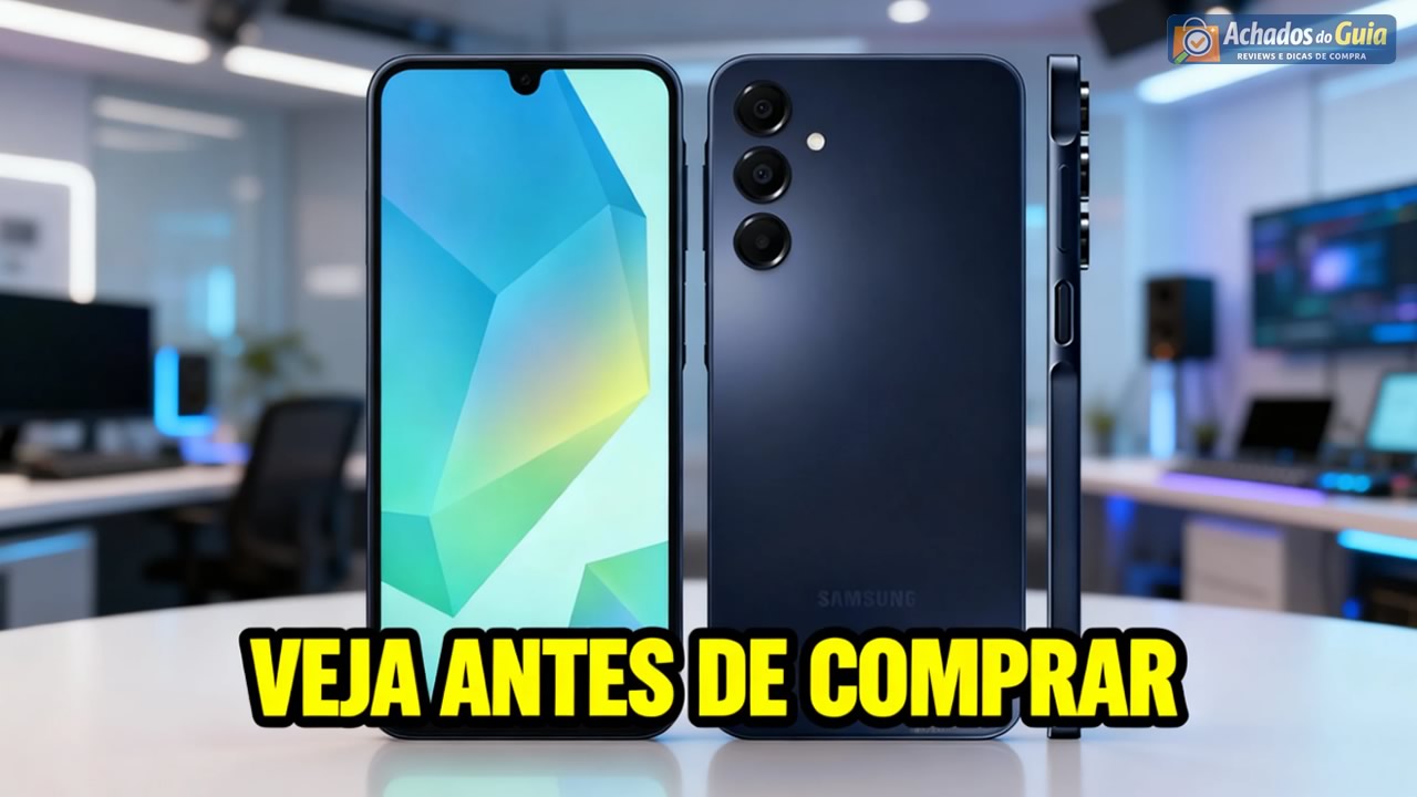 Samsung Galaxy A16 5G em destaque mostrando tela AMOLED e design slim