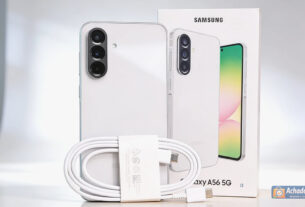 Samsung Galaxy A56 5G em destaque mostrando design slim e tela Super AMOLED – review completo custo-benefício 2026