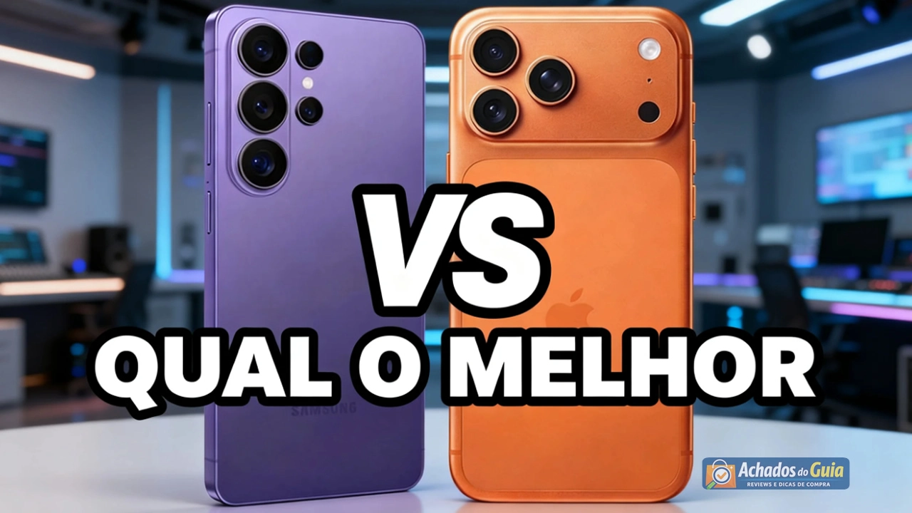 Samsung S26 Ultra vs iPhone 17 Pro Max comparativo de câmera, tela e design em 2026