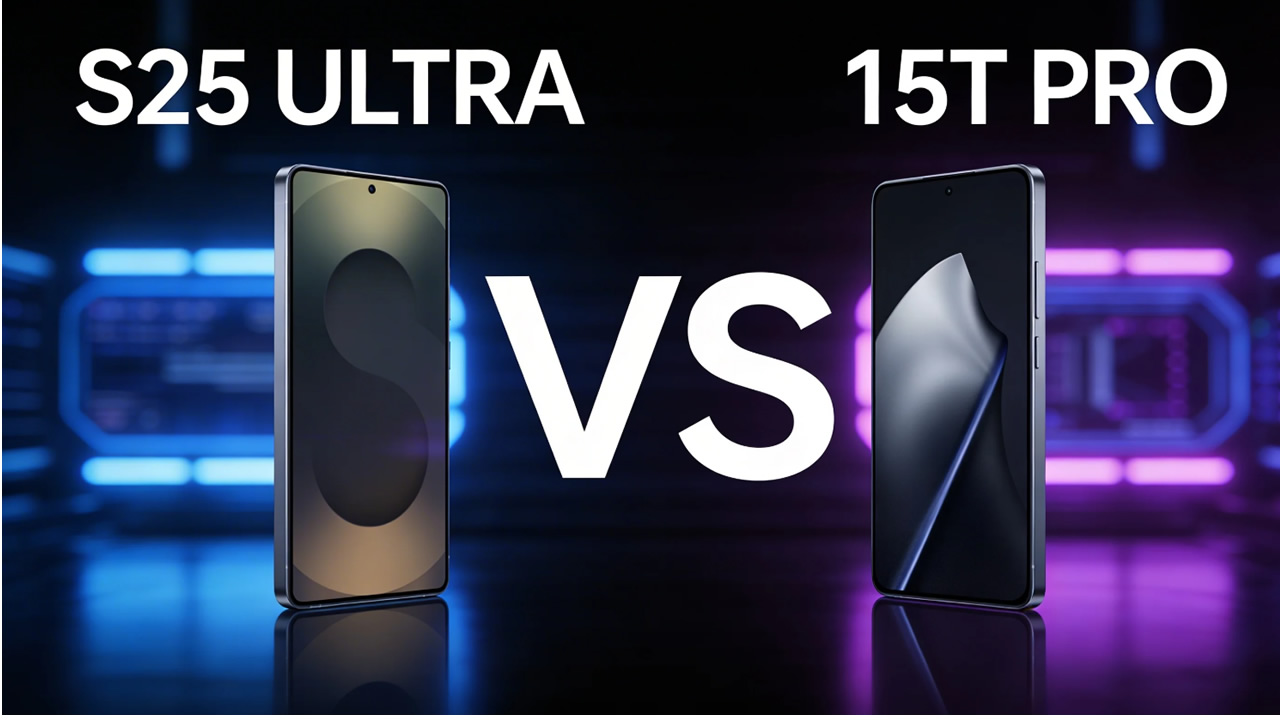 Xiaomi 15T Pro vs Samsung Galaxy S25 Ultra lado a lado — comparativo de smartphones top de linha 2026