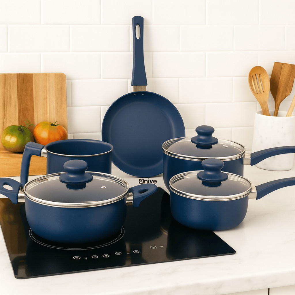 Conjunto 5 Panelas Versalhes Azul Cerâmico Antiaderente Alumínio Premium Soft Touch p/ Indução Fogão