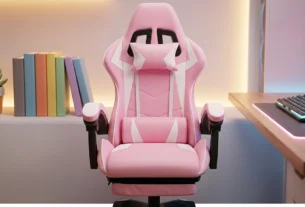Cadeira Gamer Rosa Python Fly com reclinação de 155 graus e apoio lombar ergonômico