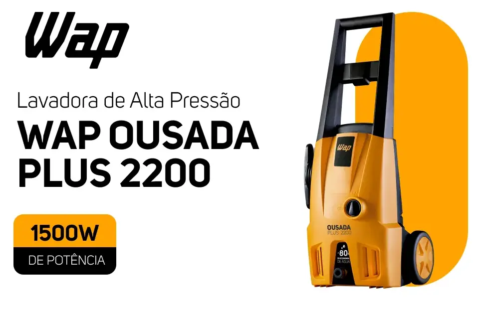 Lavadora de Alta Pressão WAP Ousada Plus 2200 amarela e preta com mangueira e acessórios