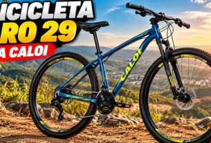 Bicicleta aro 29 Caloi Aspen azul com freio hidráulico, 24 velocidades e quadro 17