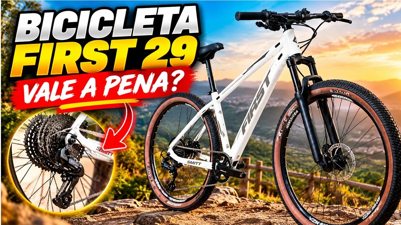 Bicicleta aro 29 First com câmbio Shimano Deore 12v e suspensão com trava
